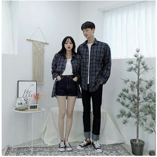 Minnie Kemeja Couple Flanel Brown Sudah 2 pcs - Baju Couple Pasangan Flanel Korean Style