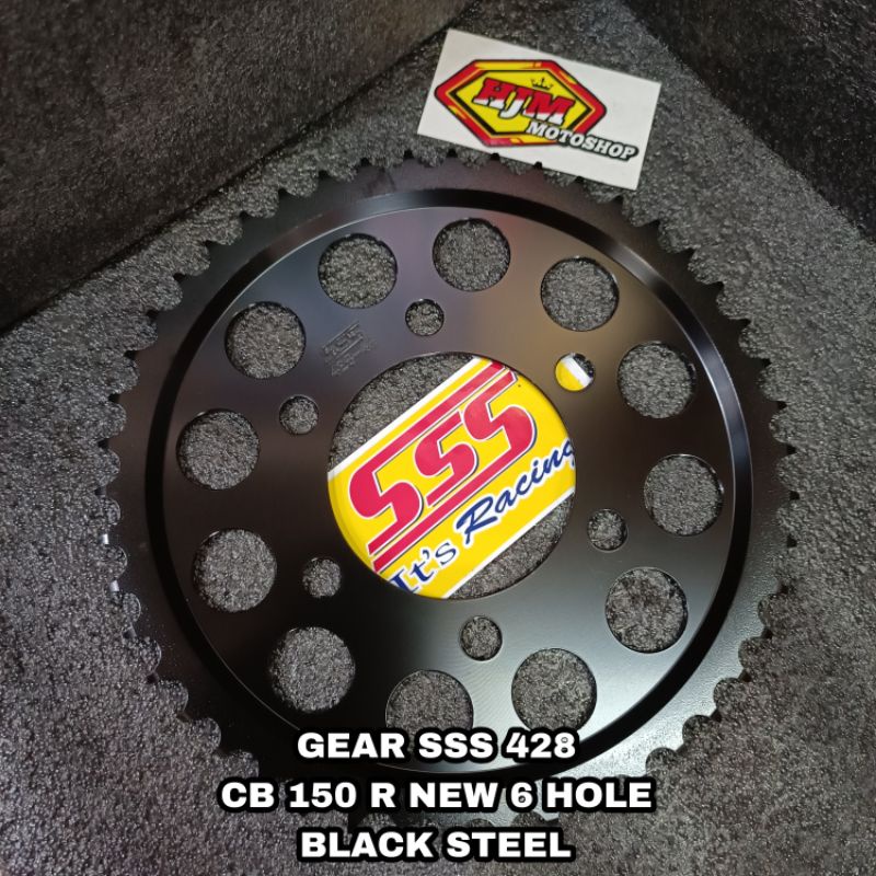 GEAR BELAKANG SSS 428 CB 150 R - CBR 150 R NEW LUBANG 6 HOLE BLACK STEEL UKURAN 42 43 44 45 46
