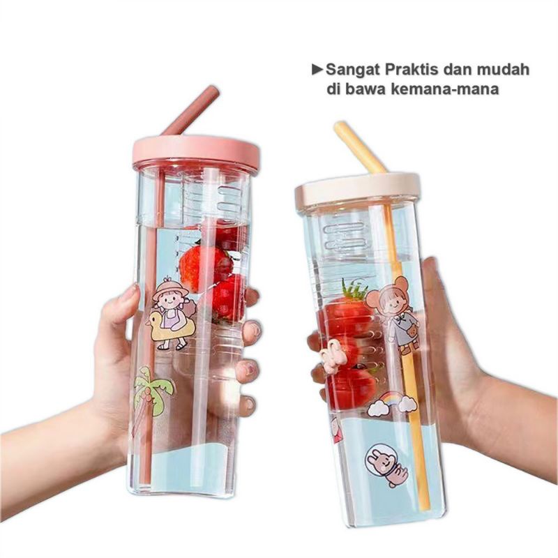 Botol Minum Transparan Infused Water Botol Minum Sedotan Lipat Botol Minum Herbal Yang Lagi Viral