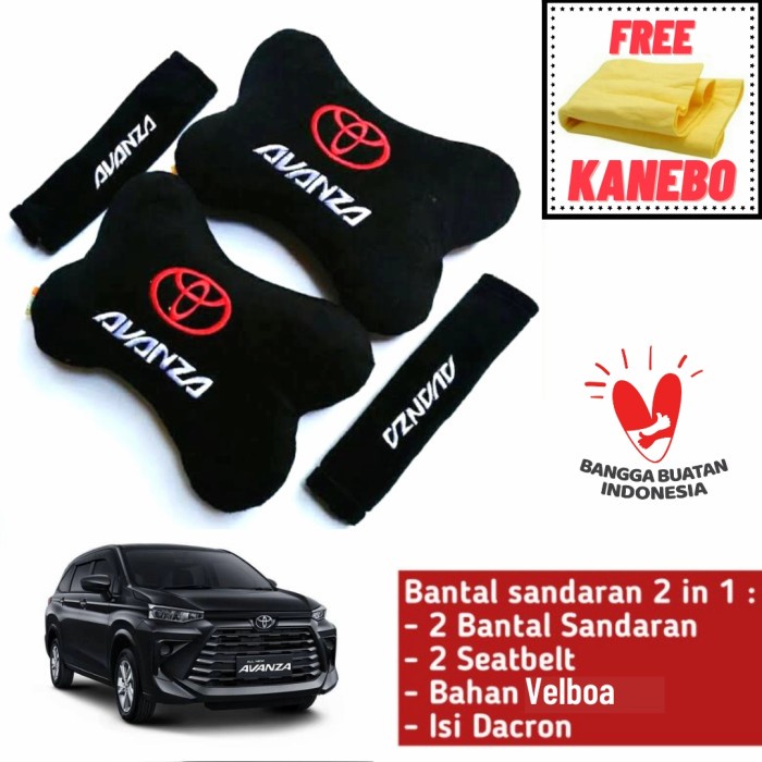 Bantal Sandaran Mobil AVANZA Headrest Kepala dan Seat Belt Berkualitas