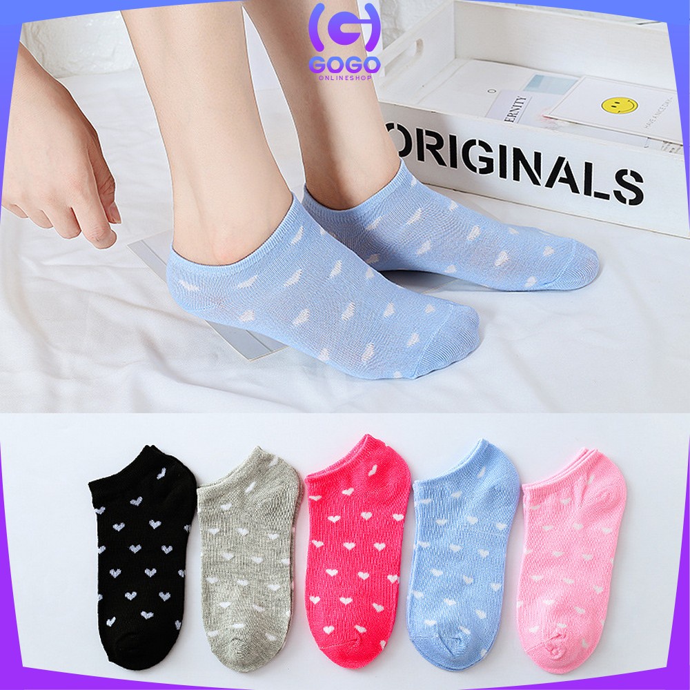 GOGO-P54 Kaos Kaki Korea Wanita Motif Love Short Socks / Kaus Kaki Semata Kaki Love Ankle Sock Import