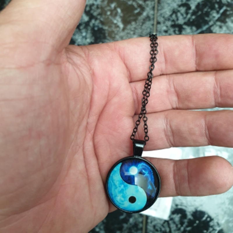 [AYBx] Baju Kaos Distro Pria Wanita Lengan Pendek Kalung Tai Chi Unisex Time Stone Cabochon Kaca Liontin Naga Bulan Yin Yang