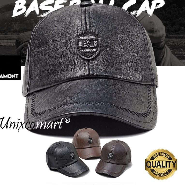 STOK TERBATAS Topi Baseball Jamont M LOGO Hat Casual Sport Pria Wanita Topi Kulit Leather PU