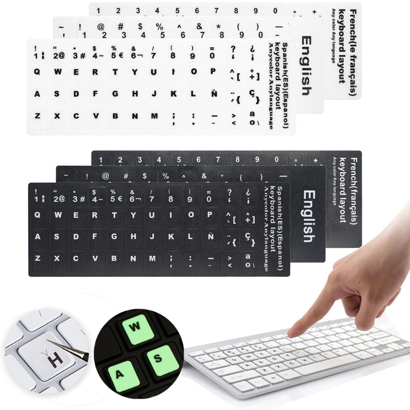 Stiker Keyboard Bahasa Inggris Rusia Tahan Aus Layout Alfabet Huruf Stiker Bercahaya Untuk Laptop Desktop PC