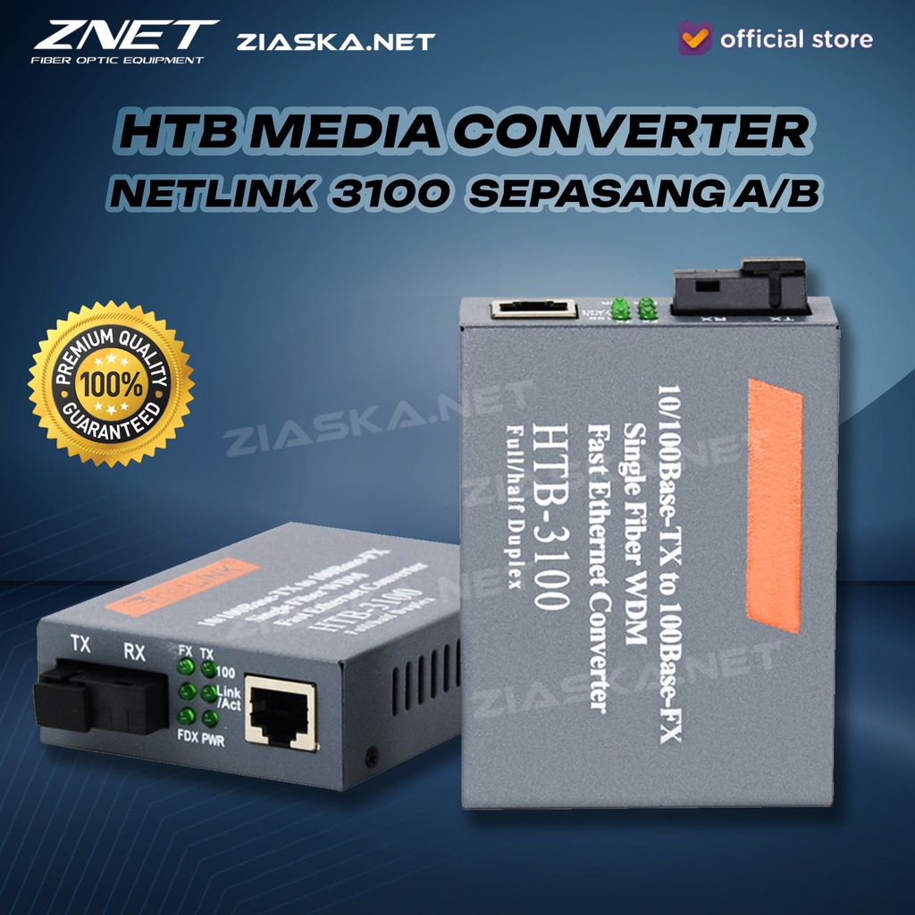 Media Converter HTB 3100 100Mbps fiber optic sepasang A+B RJ45