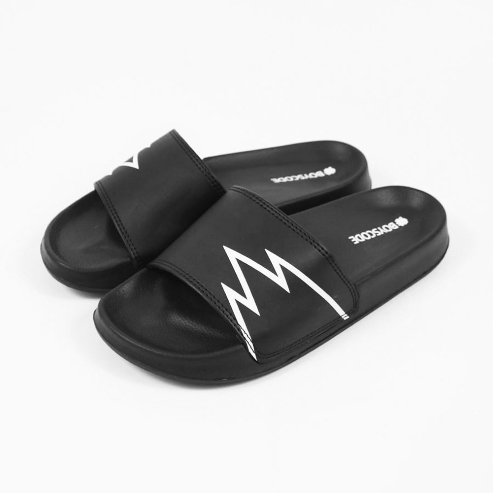 Sendal Slop Pria Wanita BOYSCODE Ryzenic Three Black Hitam / Slide Pria / Slip On Pria / Sendal Cowok / Sendal Cewek