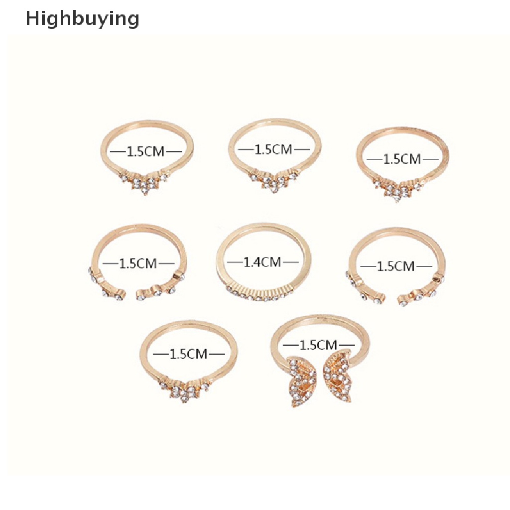 Hbid 8Pcs / Set Bohemian Butterfly Ring Set For Women Fashion Temperament Diamond Inlaid Flower Knuckle Ring Female Charm Jewelry Gift Glory