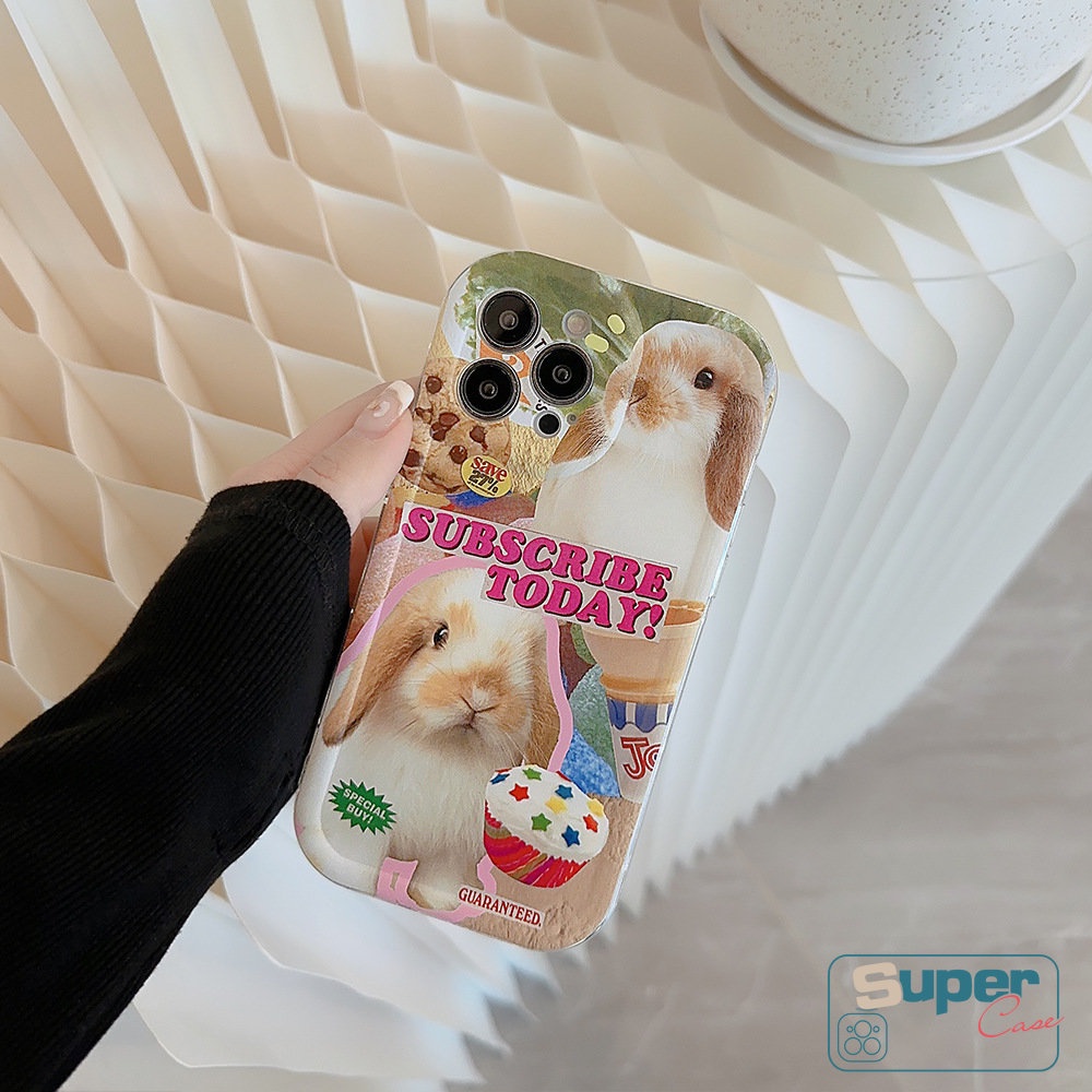 Shockproof Airbag Case Kompatibel Untuk IPhone 7Plus 8Plus X XR 11 13 12 14 Pro Max 6 6s 8 7 Plus XS Max SE 2020 Ins Kue Panas Cookie Kartun Kelinci Yang Indah Lembut TPU Phone Cover