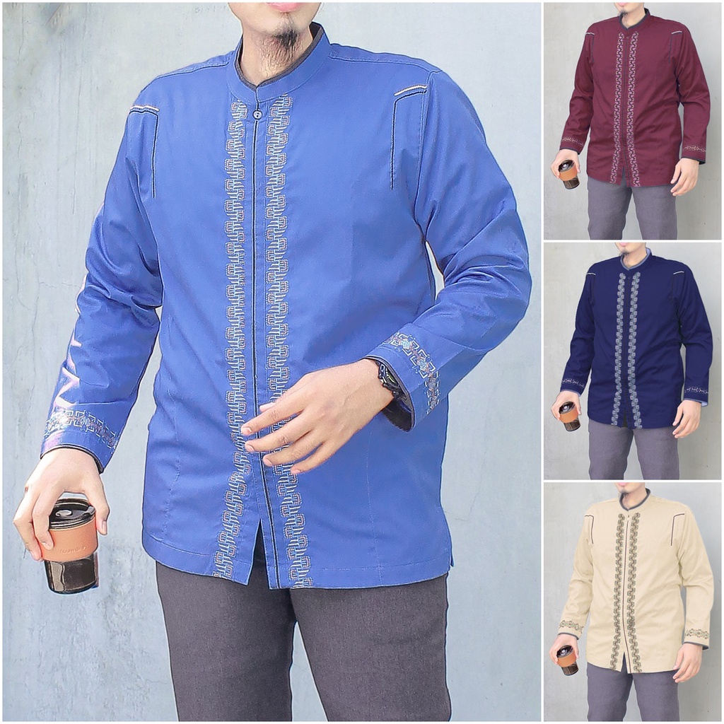 Baju Koko kode SYP B EXCLUSIVE SYAHDIKA Lengan PANJANG Busana Muslim Pria Dewasa Bordir ASLI Katun Kualitas PREMIUM