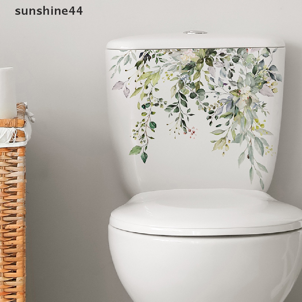 Sunshine Hijau Daun Tanaman Stiker Dinding Kamar Mandi Toilet Dekorasi Ruang Tamu Lemari Dekorasi Rumah Decals Mempercantik Diri Perekat Mural ID