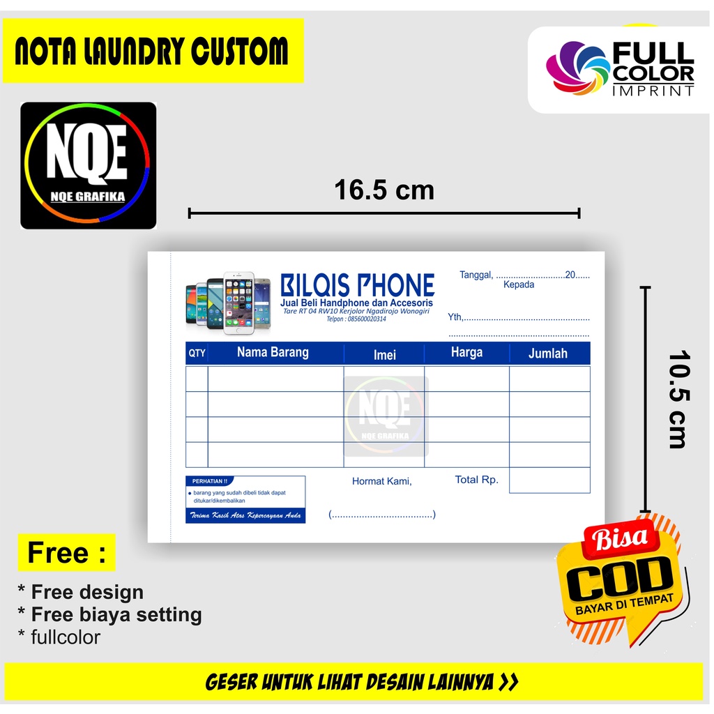 

nota custom konter hp atau jual beli hp 2 dan 3 ply