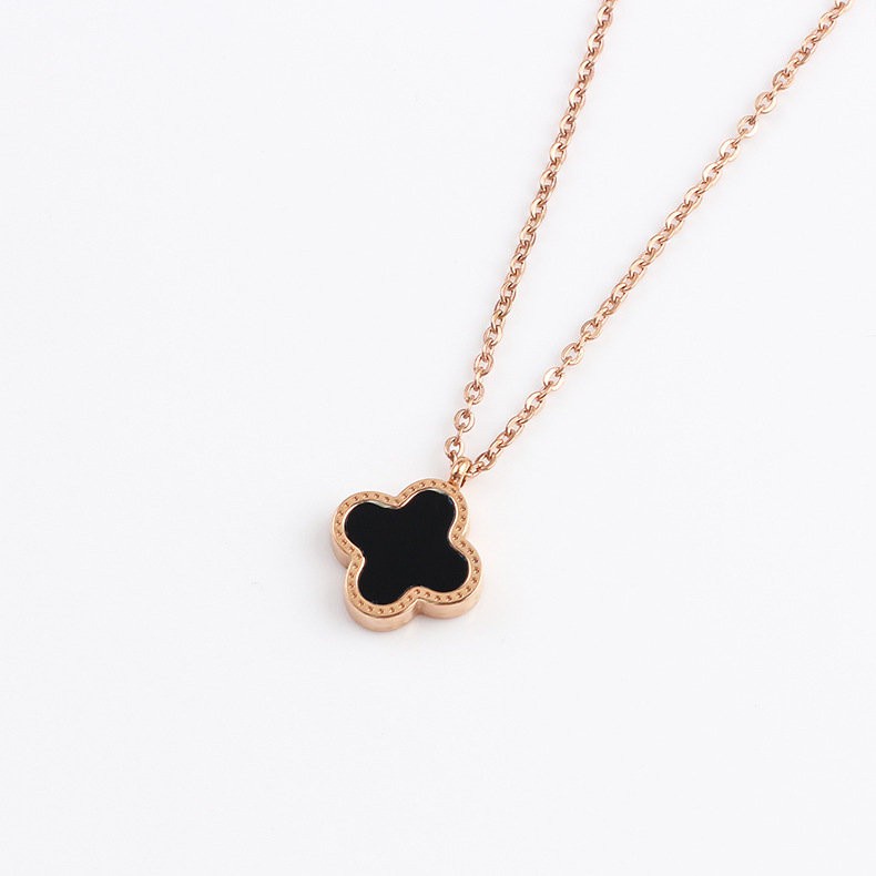 Kalung Rantai Dengan Liontin Daun Clover Dua Sisi Untuk Wanita  | Kalung Rantai Rose Gold 18k Untuk Wanita | Aksesoris Perhiasan Bahan Stainless Steel Titanium