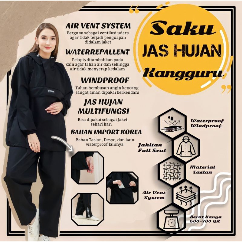 Jas Hujan Saku Twins19 KANGGURU RAINCOAT Unisex anti air