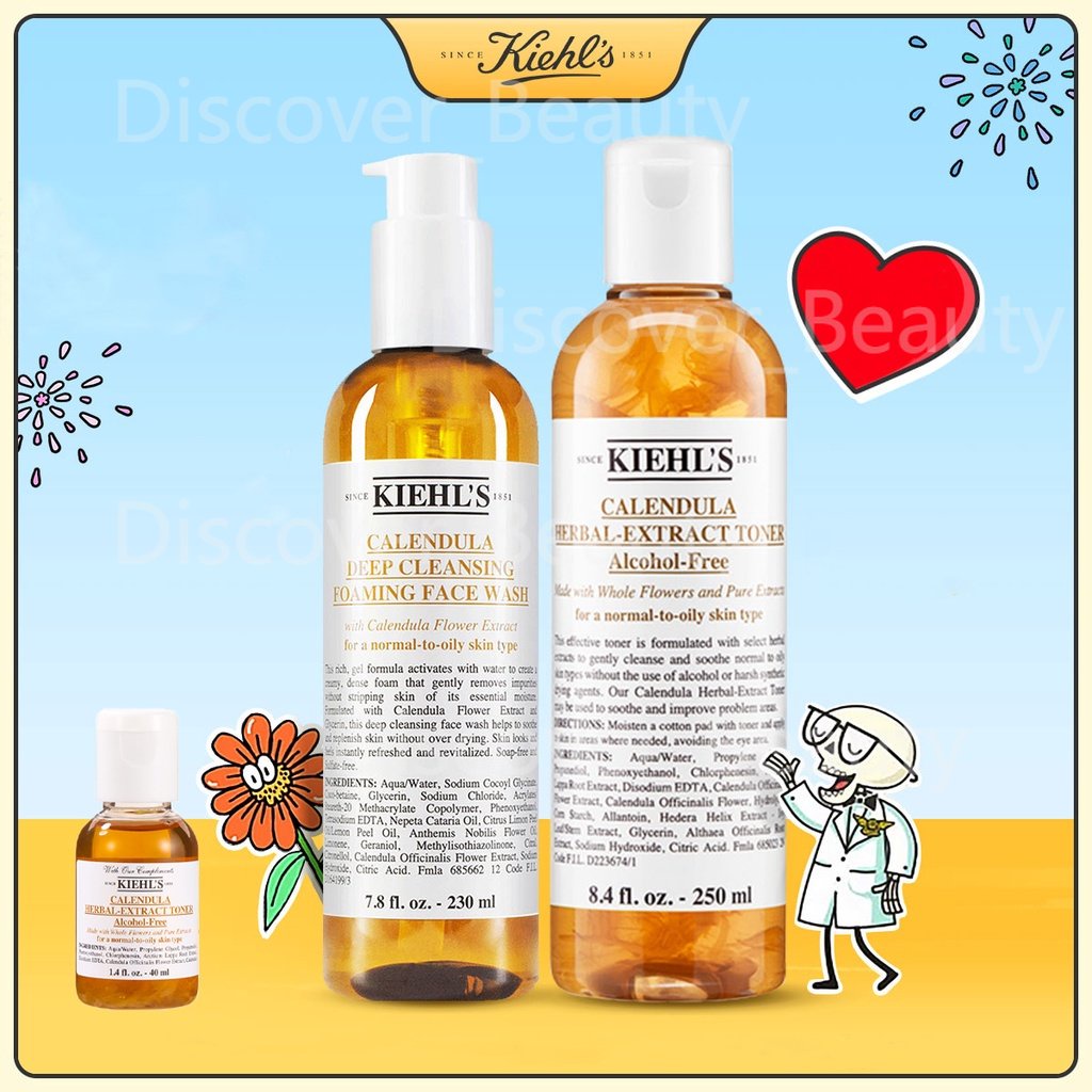 Kiehl's Deep Cleansing Foaming Face Wash 230ML/Kiehl's Calendula Herbal Extract Alcohol-Free Toner 40ML 250ML