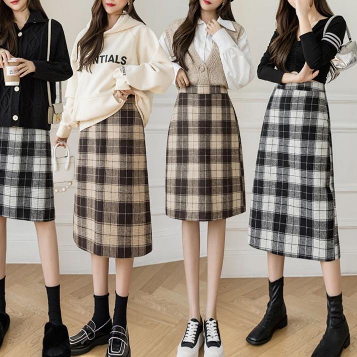 KARAKOREA 312/313 Midi and Maxi Tartan skirt/Korean Women Skirt/Rok Midi dan Rok Panjang