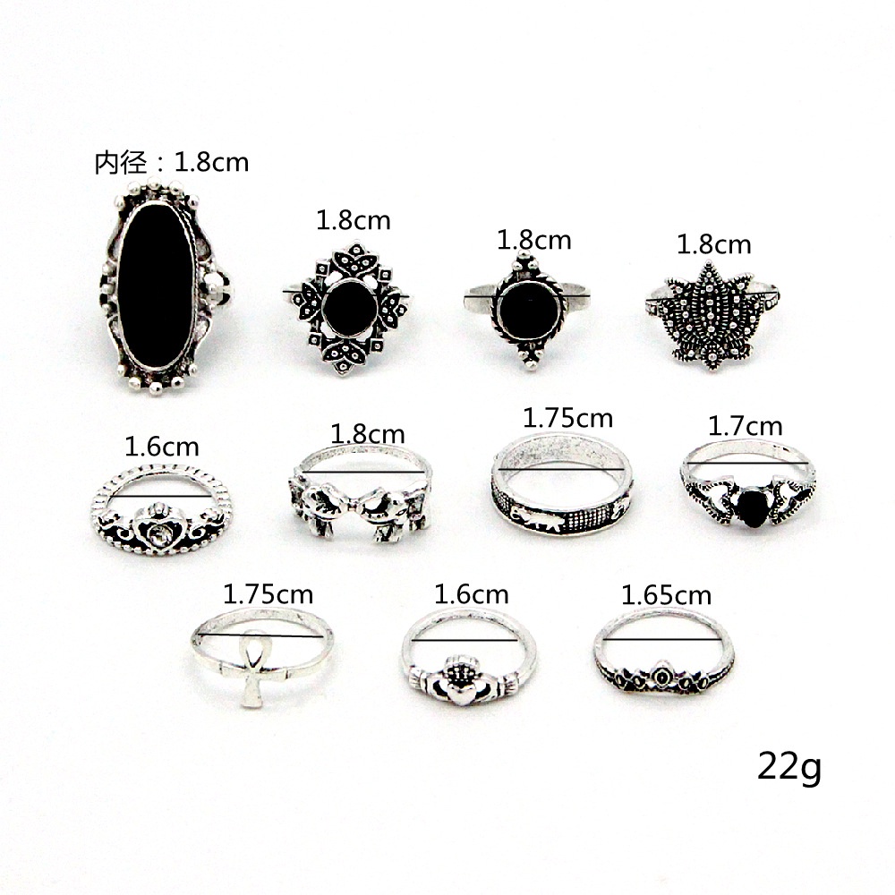 11 Pcs Kepribadian Fashion Hitam Imitasi Permata Cincin Untuk Wanita Retro Mahkota Gajah Lotus Cincin Perempuan Perhiasan Hadiah Pesta