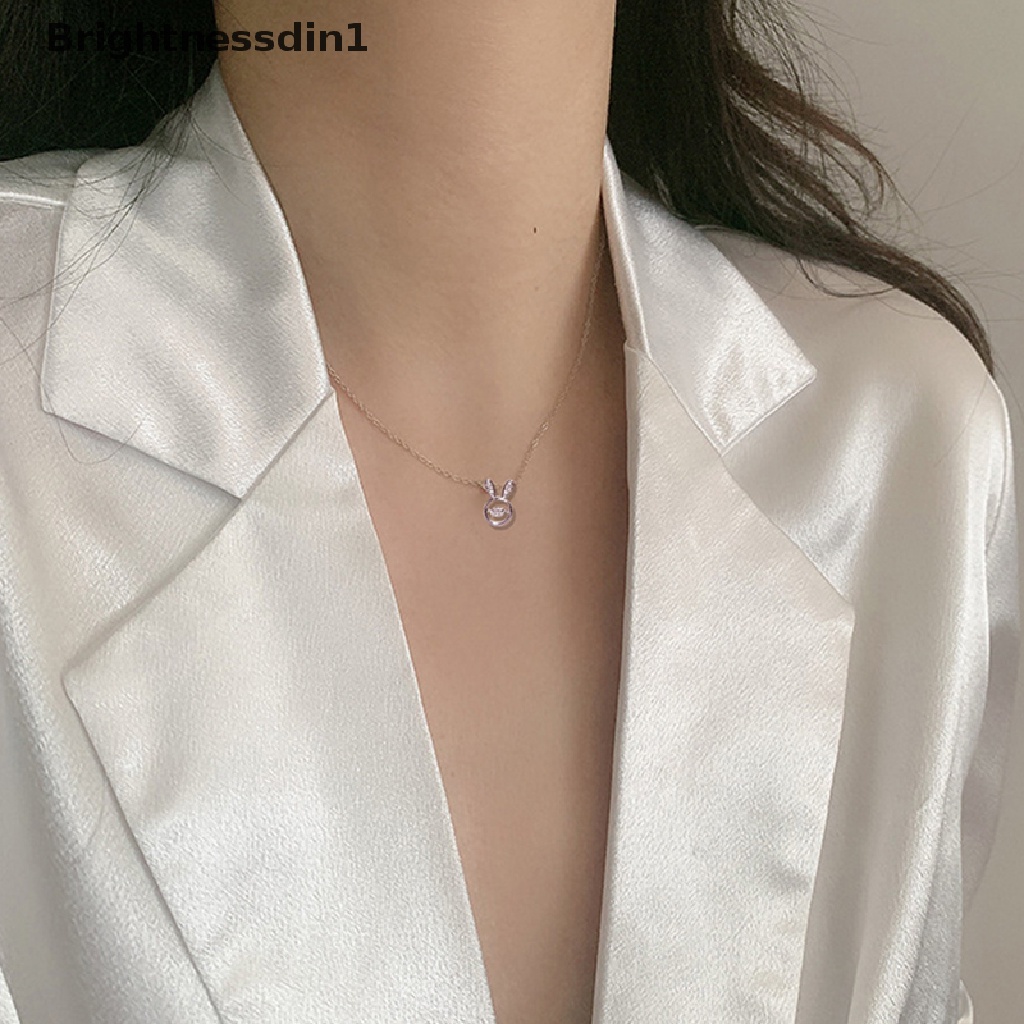 [Brightnessdin1] Baja Titanium Lucu Kelinci Liontin Kalung Untuk Wanita Fashion Kelinci Zirconia Choker Kalung Perempuan Perhiasan Hadiah Niche Serbaguna Net Merah Sederhana Kalung Tempera