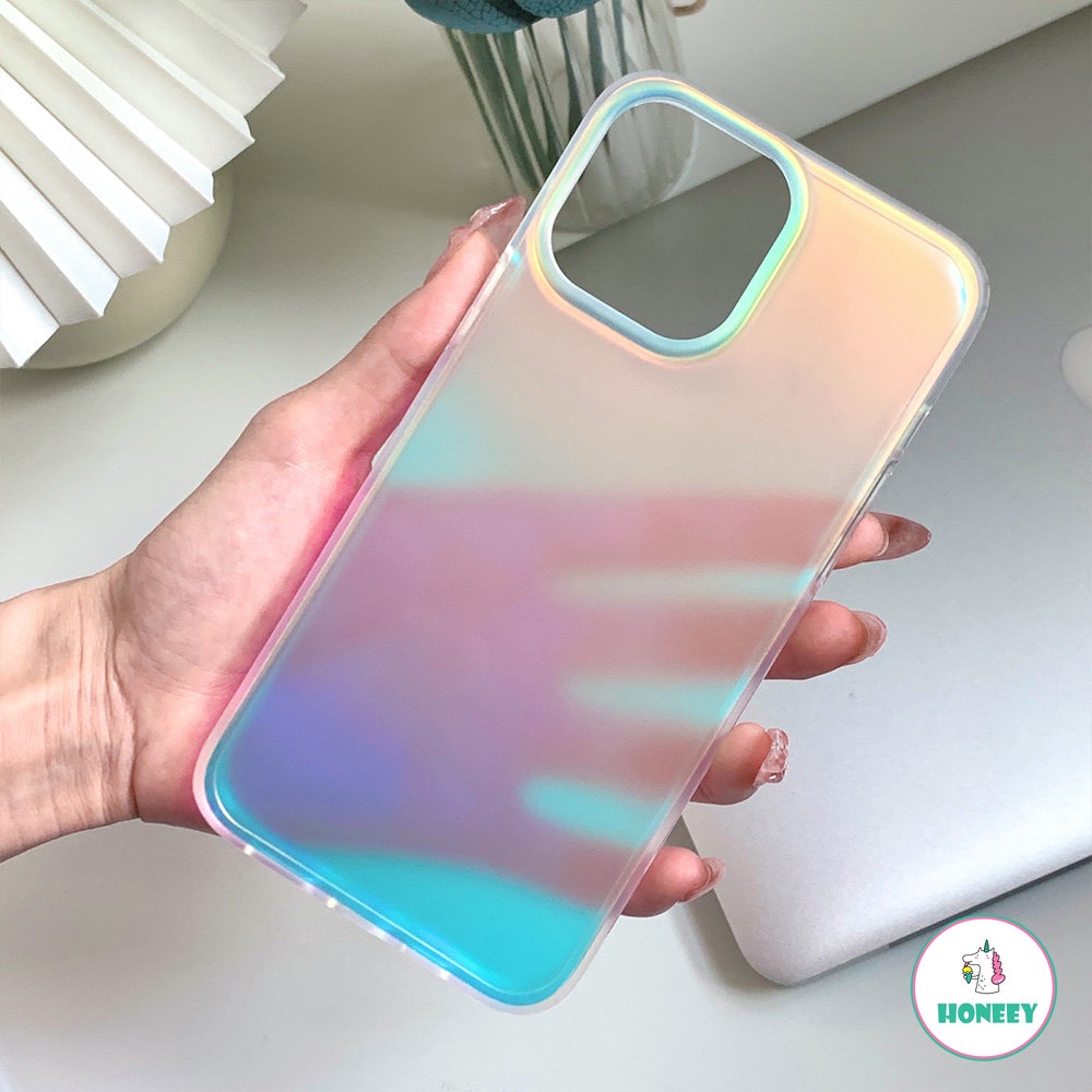 IPHONE Gradien Dazzle Aurora Laser Dazzle Phone Case Kompatibel Dengan Iphone14 13 12 11 Pro Max Frosted Clear Case Shockproof Lembut TPU Back Cover