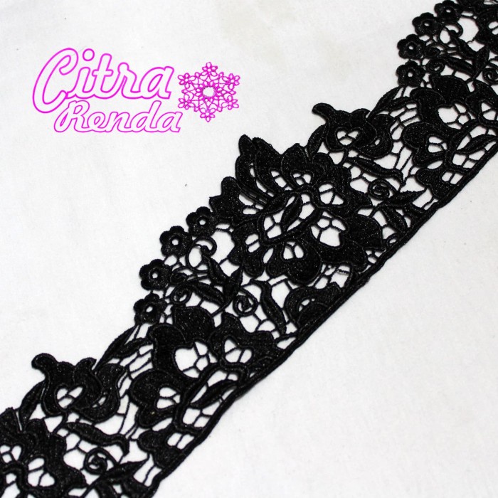 Terlaris Rdb161-Renda Bordir Gipper Hitam Lebar 10Cm (Per Meter)