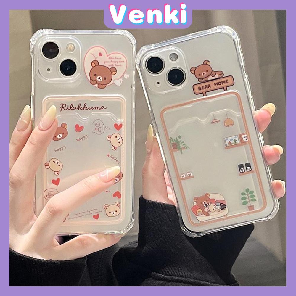 For iPhone 14 Pro Max Card Holder Case Clear Card Storage Back Cover Cute Cartoon Bear Camera Protection Shockproof For iPhone 14 13 12 11 Plus Pro Max 7 Plus X XR