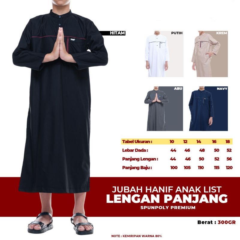 Baju gamis Jubah Hanif Anak anak laki remaja List lengan panjang size Umur 10 12 14 16 18 tahun fash