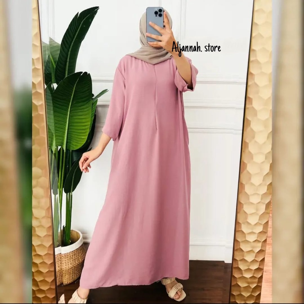 Daster Gamis Crincle Polos Lengan 3/4 / Daster Busui Semata Kaki / Long Daster Sematakaki Aljannah.store