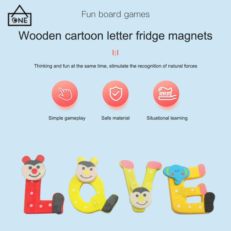 COD❤️Stiker Kulkas Magnet Lucu Kartun Alphabet Tempelan Kayu Bahan Untuk Dekorasi Kulkas-A.one