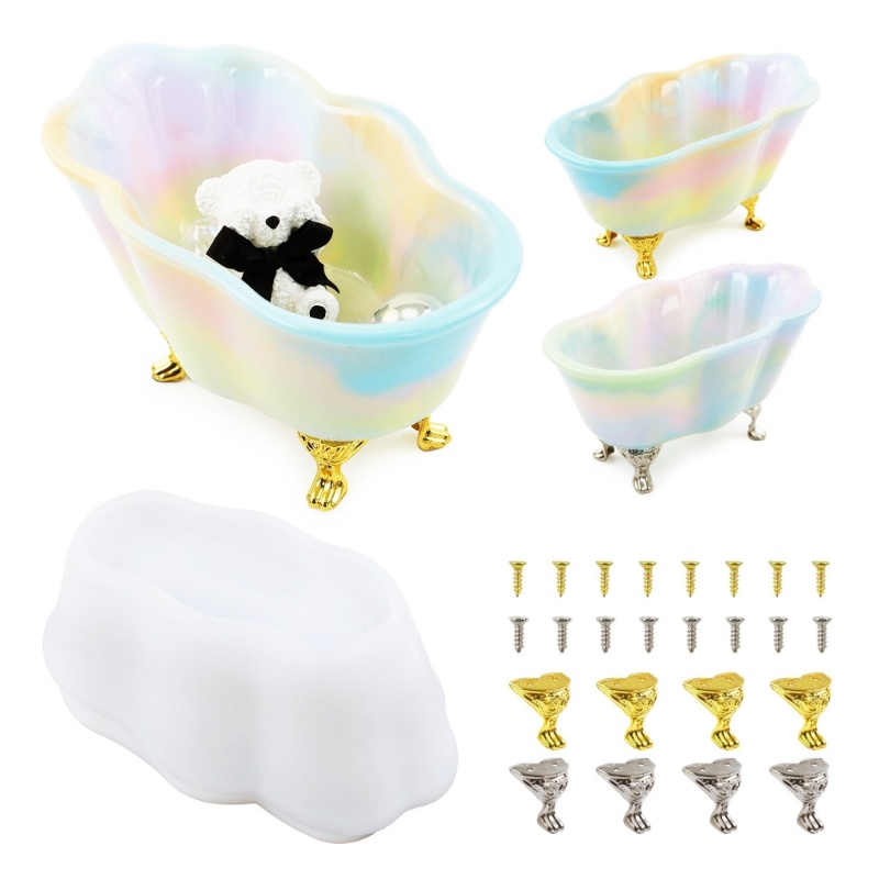 Siy Shell Bathtub Kotak Sabun Cetakan Dengan Kaki Berdiri Resin Soap Tray Mold Jewelry Tray Epoxy Mold Wadah Penyimpanan Aksesori