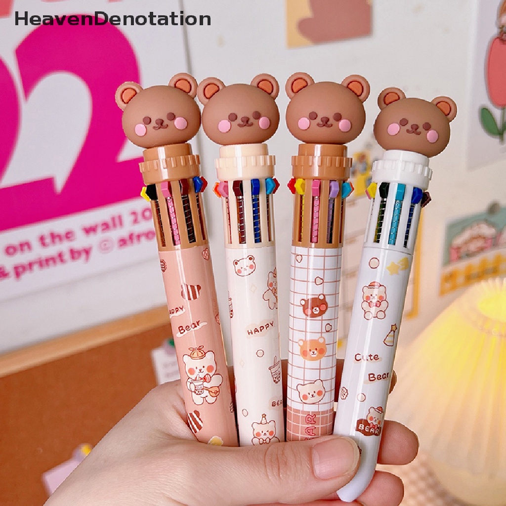 [HeavenDenotation] Kawaii Bear Kartun Silikon 10warna Bolpoin Chunky Sekolah Kantor Supply Hadiah Alat Tulis Papelaria Escolar HDV