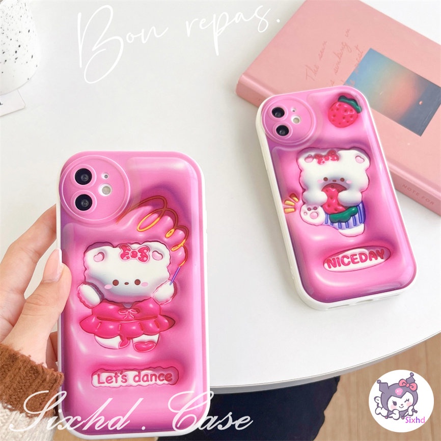 For Vivo Y02 V25e Y35 Y16 Y22 Y21 Y20 Y21s Y33s Y12s Y12A Y22s Y02s Y15A Y15s Y17 Y15 Y12 Y11 Y20i Y20s Y50 Y30 Y1s Y91C V23e V21e 3D Vision AirBag Cute Strawberry Cat Soft Cover