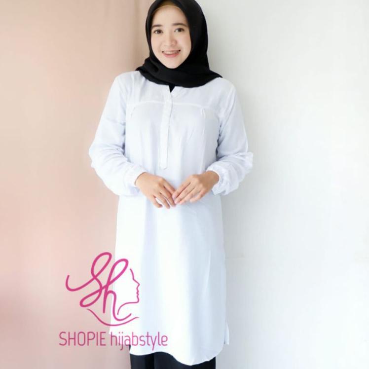 ✬ Tunik Polos - White - Putih - Long Tunik - Tunik Rayon - Fathin Basic ←