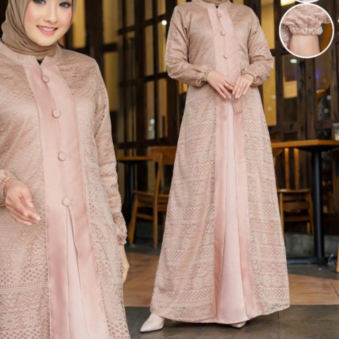 ✰ Gamis Brokat Malika (Non Gliter) Buka Pintu (Rompi) Kancing Empat BR02 uk. M-XXXL (JUMBO) ➾