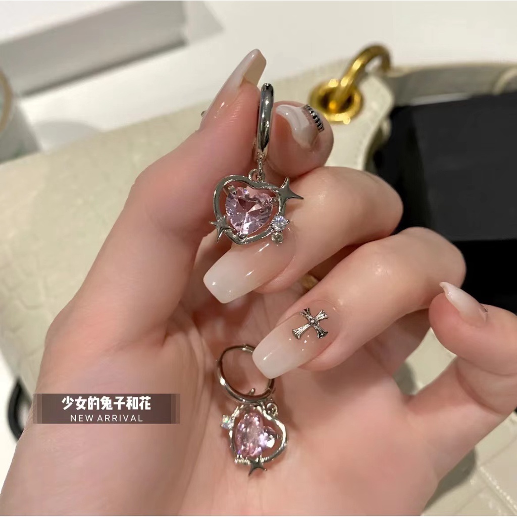 IFYOU Anting Tetes Hati Anting Zircon Pink Manis Untuk Aksesoris Perhiasan Wanita