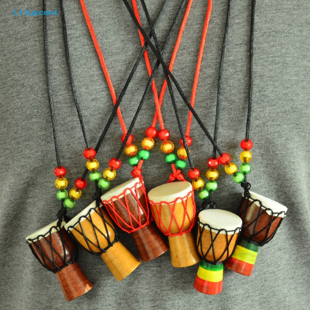 [LS] Tali Kalung Handmade Alat Musik Tergantung Klasik Ornamen Leher Dekorasi Seni Kerajinan Mini Afrika Drum Liontin Kalung Properti Fotografi