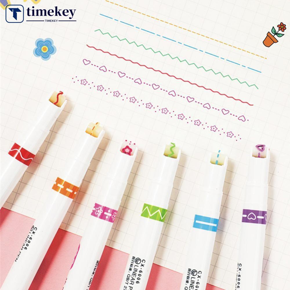 Timekey 3/6pcs Stabilo Pen Single Head Flowers Line Shaped Marker Dengan Roller Curve Liner Marker Untuk Menulis Menggambar Alat Tulis C2J5