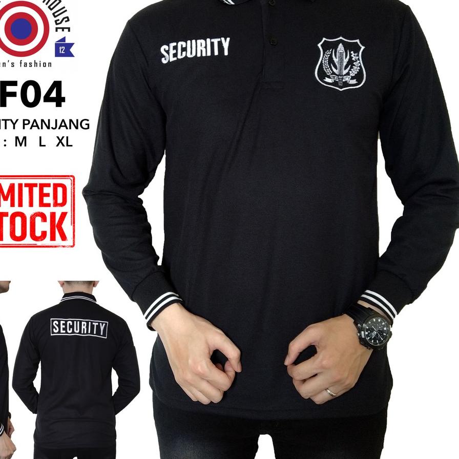 ⅍ KAOS SECURITY LENGAN PANJANG BORDIR , BAJU KERAH SATPAM SECURITY , KAOS POLO PRIA ➣