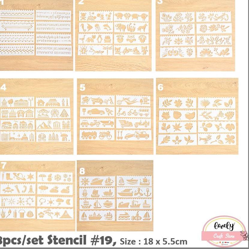 

codeS8e8D LovelyCraftStore | Plastic Stencil 8pcs/set cetakan stensil lukis, craft, kue cake, scrapbook