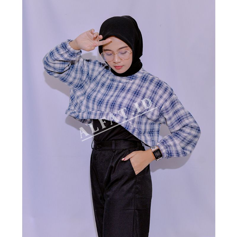 BECHARA TOP CROP KOREAN TARTAN OVERSIZE || OUTER FLANEL ini