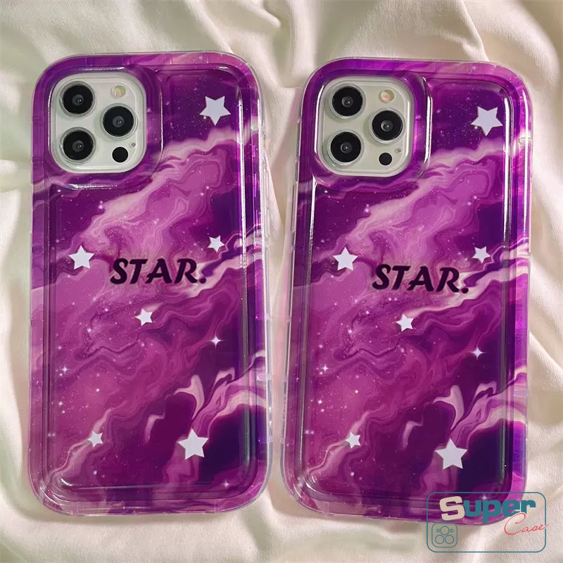 IPHONE Kompatibel Untuk Iphone11 7plus 8plus 14 13 12 Pro Max7 8 6 6S XR X XS MAX Shockproof Gradient Mewah Fantasi Ungu Langit Berbintang Casing Vertigo Lembut TPU Airbag Phone Case