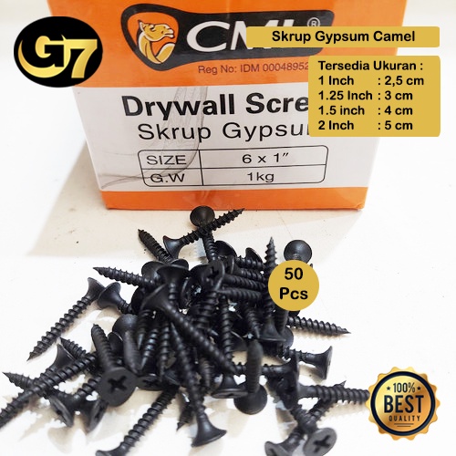 Skrup Gypsum 2.5cm 3cm 4cm 5cm Per 50pcs Sekrup Hollow Baja Ringan Super Tajam Camel Original  Sekru
