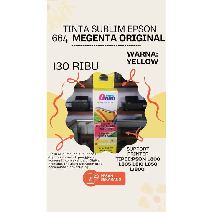 Tinta sublim epson 664 megenta original yellow
