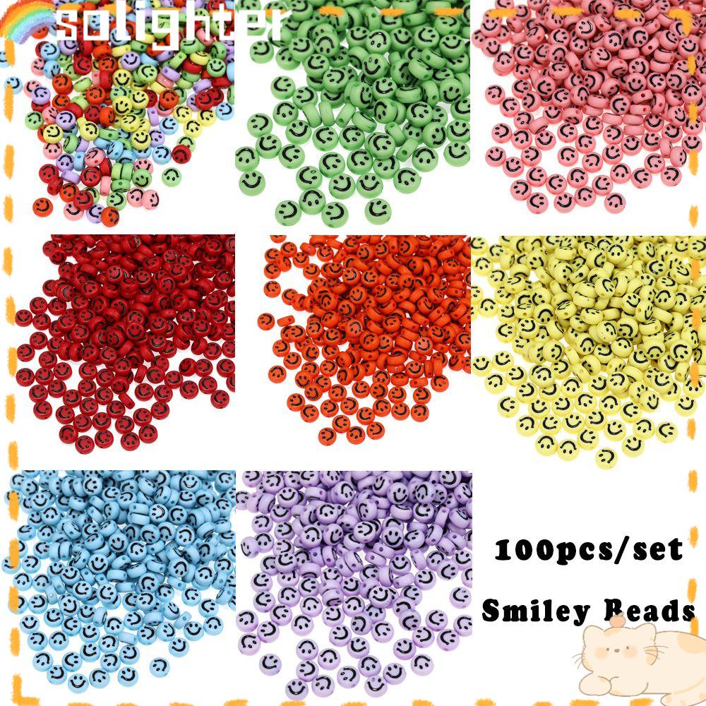 Solighter 100 Pcs Spacer Beads Baru Campur Handmade DIY Kalung Scrapbook Wajah Tersenyum Polymer Clay