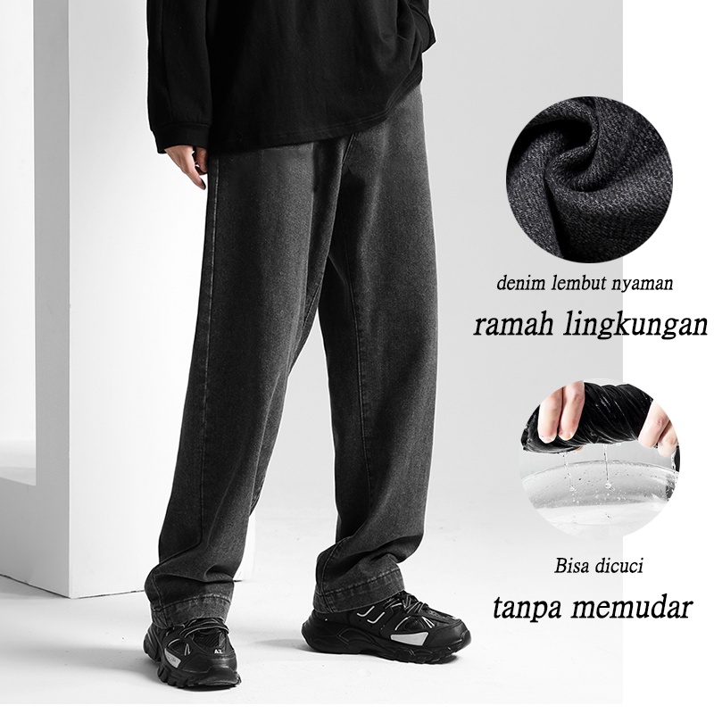 Celana jeans hitam pria Tidak luntur celana kulot pria baggy pants korean style straight loose jeans fashion celana oversize pria celana panjang laki laki dewasa