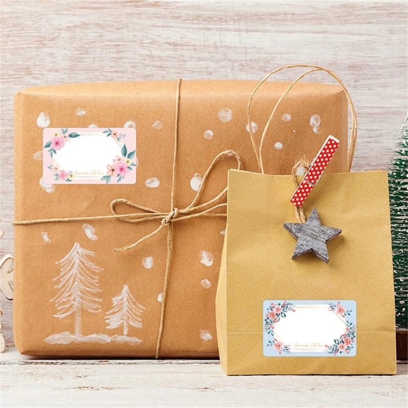 250pcs/roll Stiker Bunga Kosong Dapat Ditulis Kotak Hadiah Tag Hias Penyimpanan Makanan Toples Mark Label Self-adhesive Kraft Tag Paper Untuk Dapur Kantor Sekolah