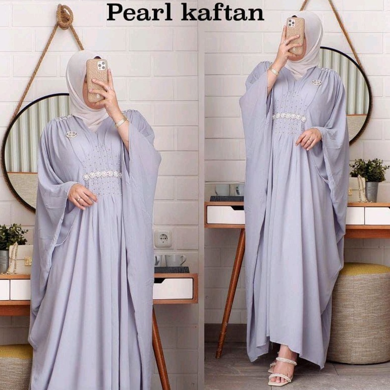 Pearl Kaftan Aplikasi Mutiara + Renda Fit L - XXL Bahan Ceruty Babydol Full Puring Baju Lebaran Wanita Kekinian Dress Ootd Dres Oversize Fashion Muslimah Gaun Cantik Gamis Muslim