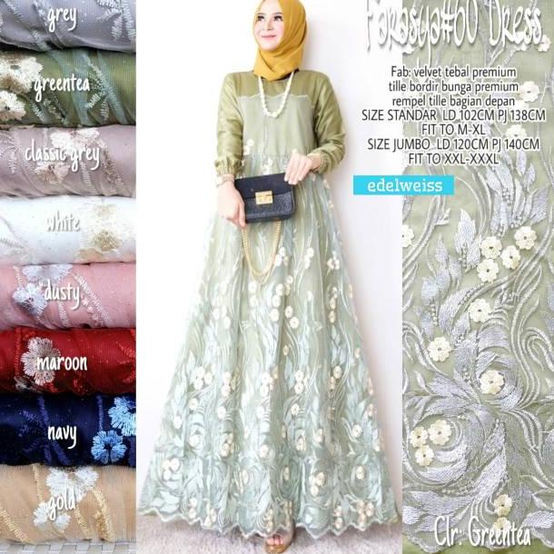 READY Farasya Dress Kondangan Jumbo Muslim Dress Brukat Jumbo Party Gamis Tile Remaja Gamis Pesta Ju