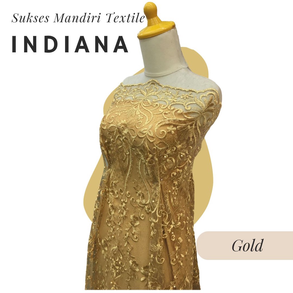 [INDIANA] Kain Tille Brukat Motif Glitter Mutiara Mewah Warna Gold | Harga ½ meter = 50 cm (Bahan Dr