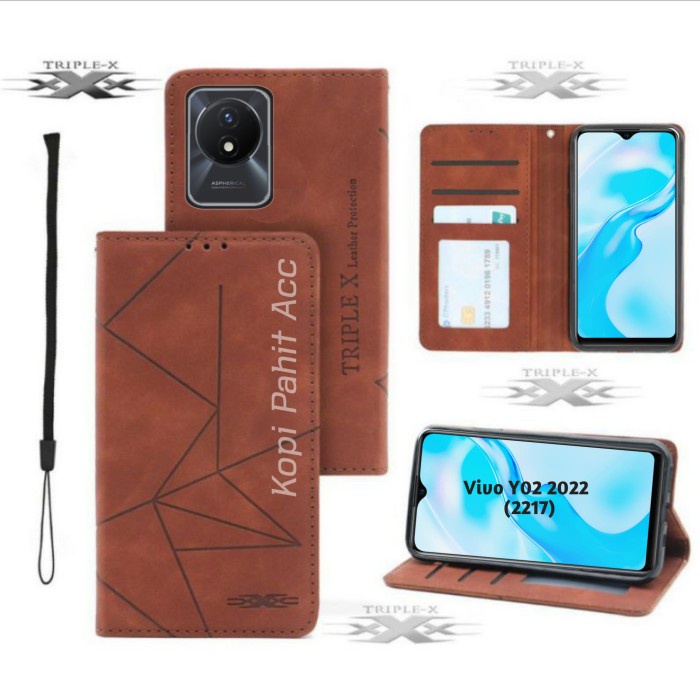 Vivo Y02 2022 V2217 Flip Leather Case walllet Sarung Kulit Premium Case Dompet