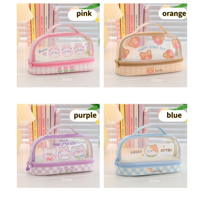 【Dapat menampung 70 pulpen】PVC Pencil  Kapasitas tinggi Case Kotak Pensil Sekolah Kapasitas Besar Dual Slot Trendy Stylish COD