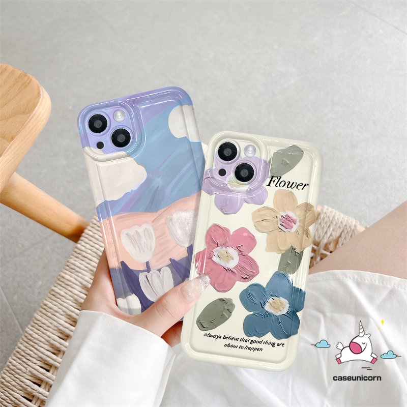 IPHONE Shockproof Airbag Back Case Kompatibel Untuk Iphone11 14 13 12 Pro MAX XR 6 6S 78 Plus X XS MAX Fresh Art Flower Tulips Lukisan Minyak Flowers Soft TPU Silicon Clear Phone Cover